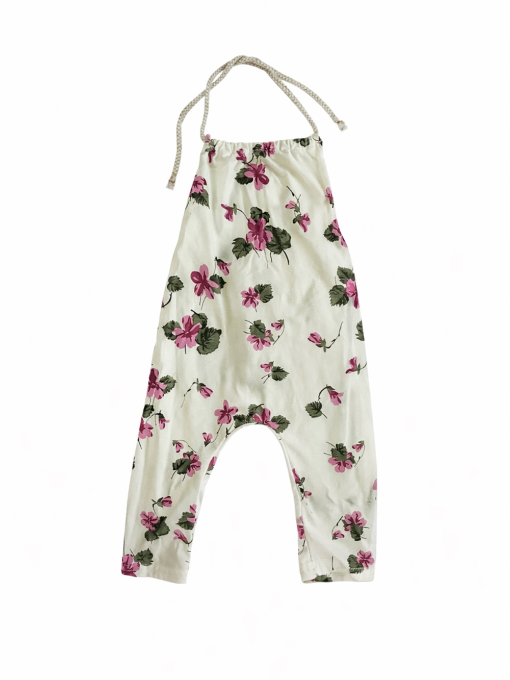 Floral Scoop-Back Sleep Bodysuit in Cream and Pink